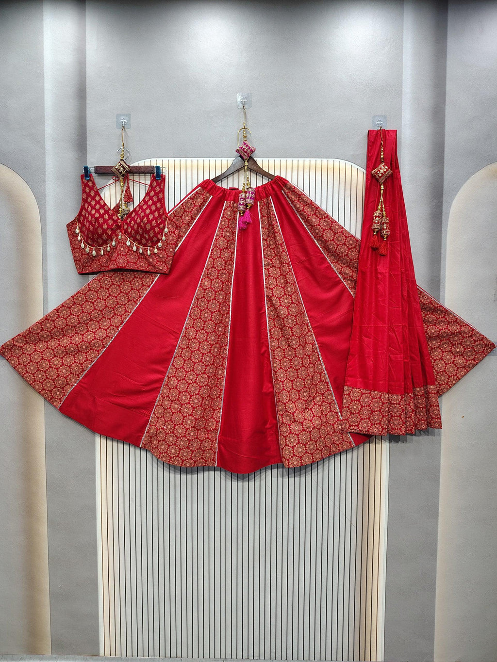 DEIANA'S Ajarak Print With Kali Pattern Lehenga Choli - Red - Distacart