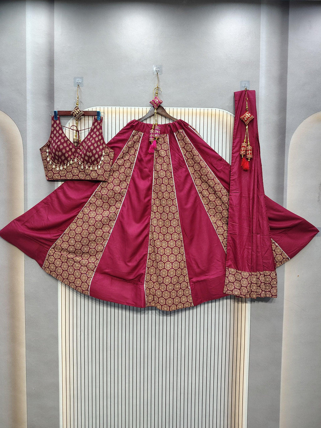 DEIANA'S Ajarak Print With Kali Pattern Lehenga Choli - Wine - Distacart