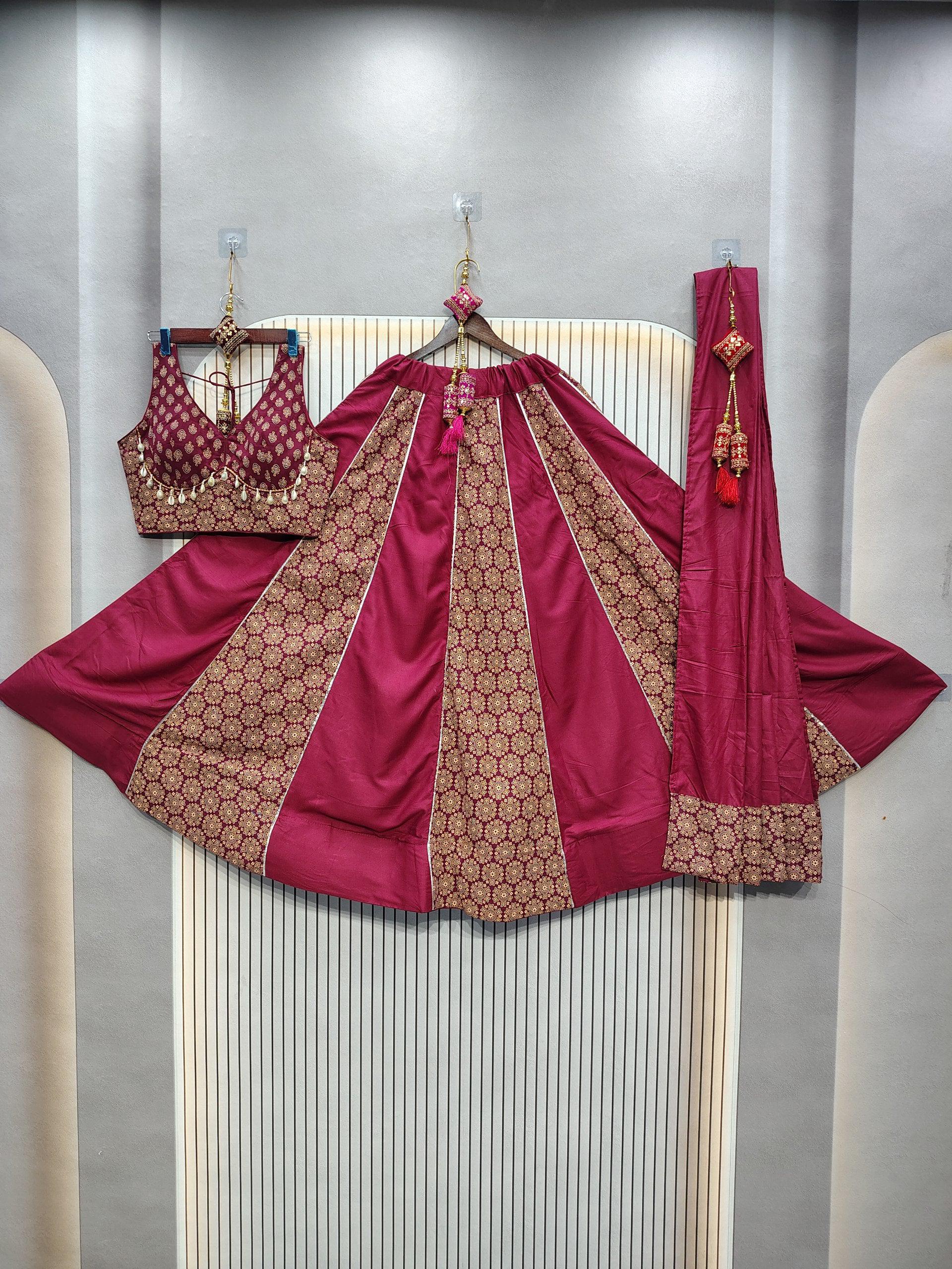 DEIANA'S Ajarak Print With Kali Pattern Lehenga Choli - Wine - Distacart