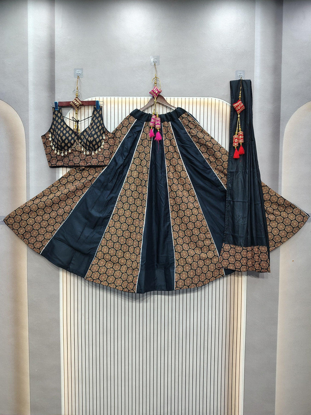 DEIANA'S Ajarak Print With Kali Pattern Lehenga Choli - Black - Distacart
