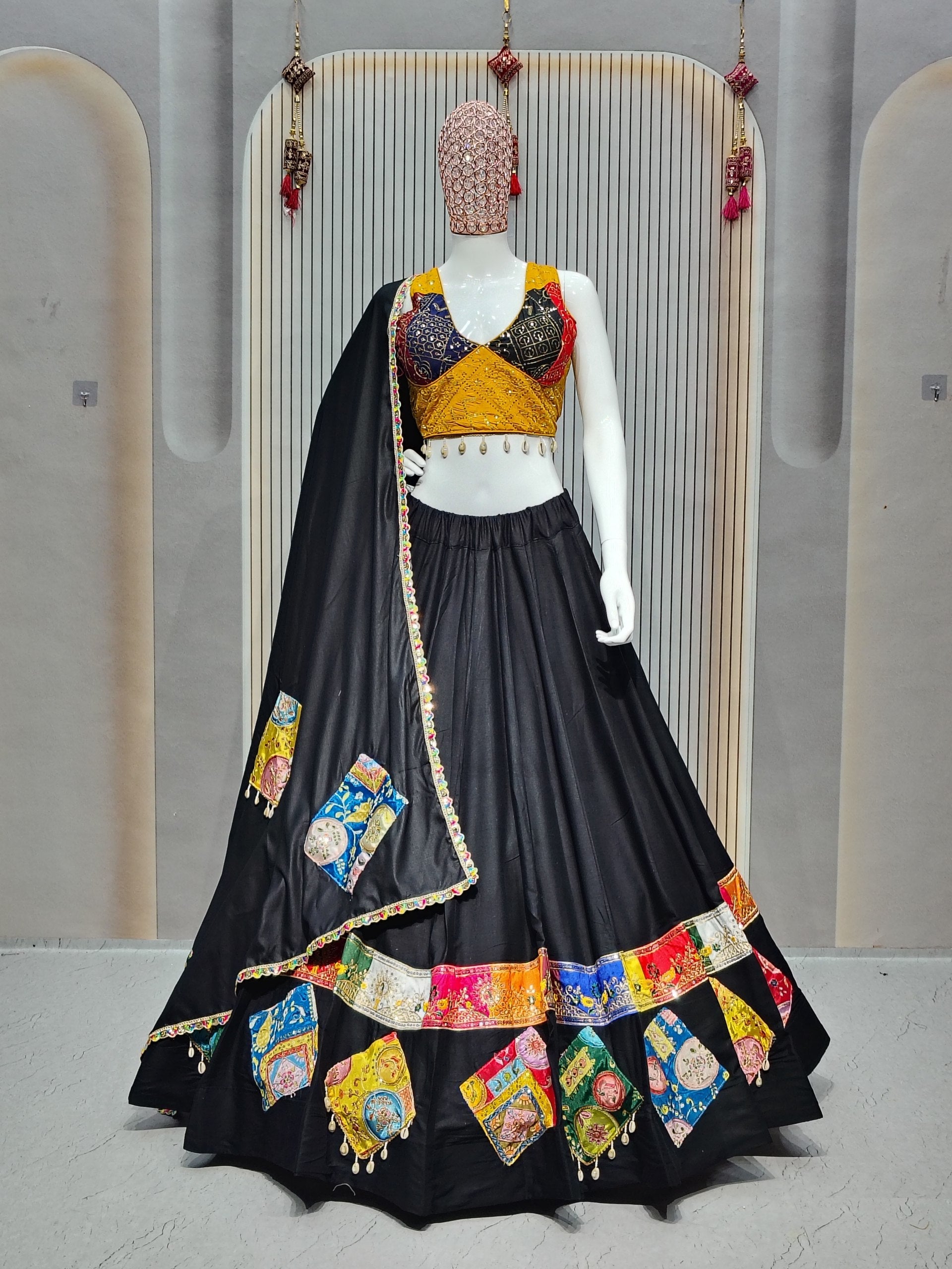 DEIANA'S Gamthi Patch With Handmade Kodi Lace Lehenga Choli - Black - Distacart