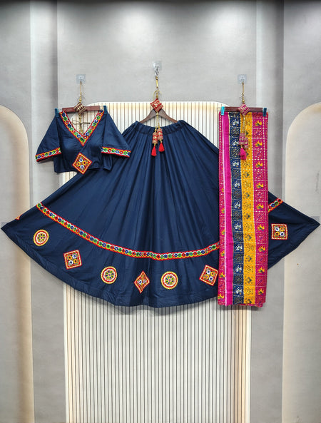 DEIANA'S Gota Patch Gamthi Work Lace Lehenga Choli - Navy Blue