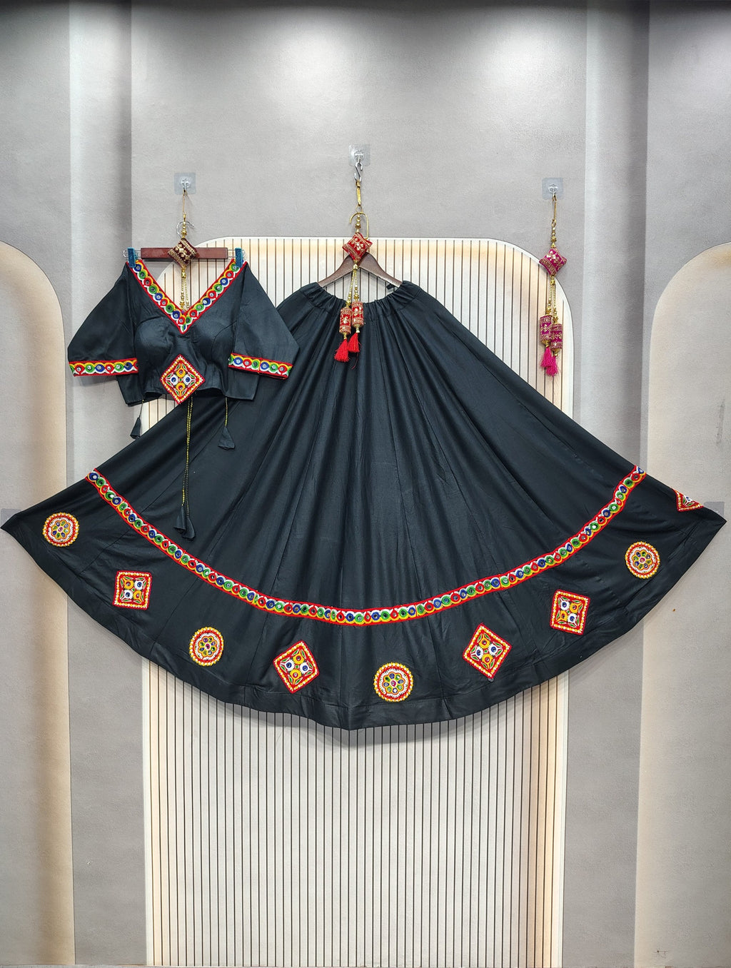 DEIANA'S Gota Patch Gamthi Work Lace Lehenga Choli - Black - Distacart