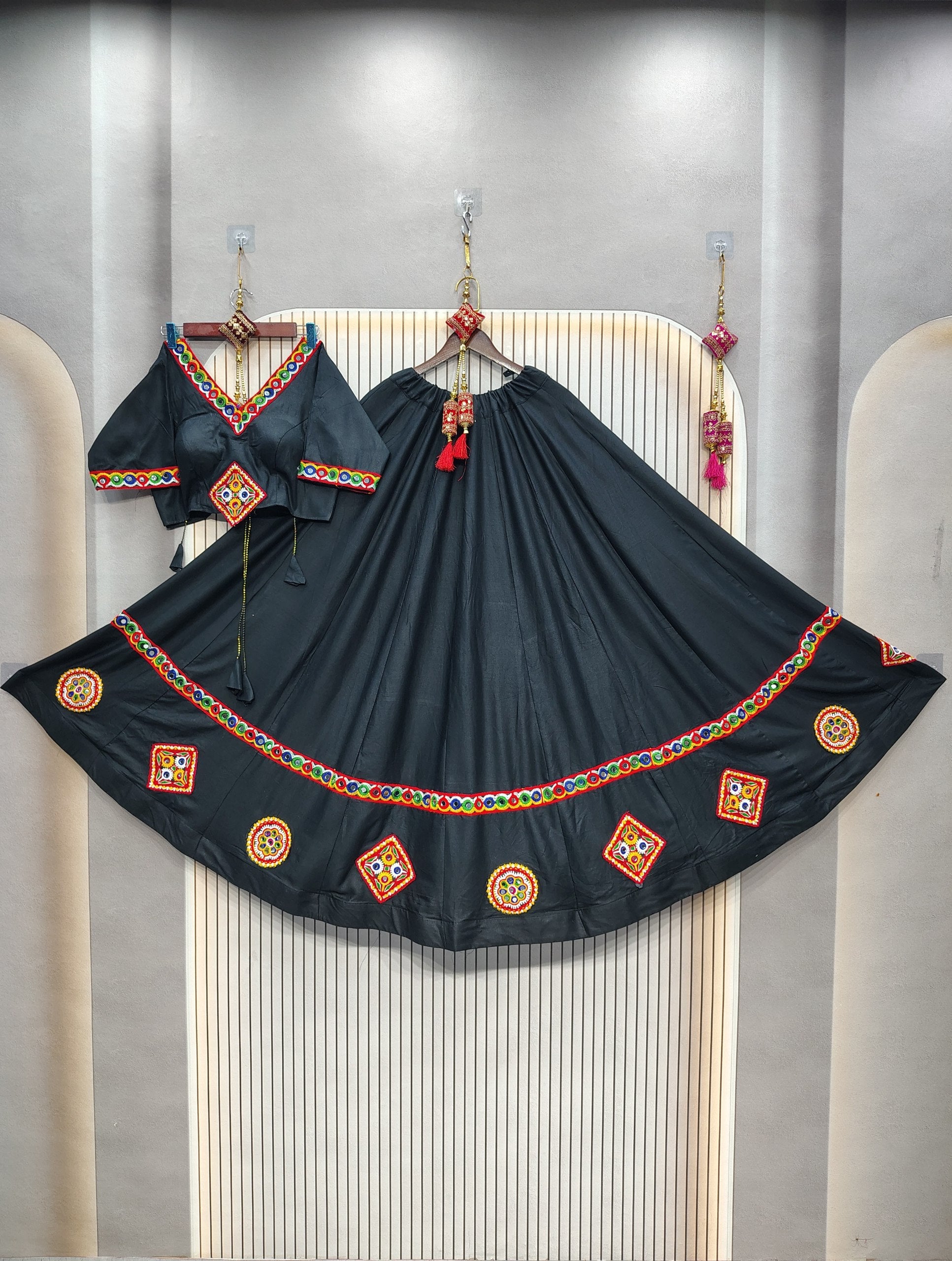 DEIANA'S Gota Patch Gamthi Work Lace Lehenga Choli - Black - Distacart