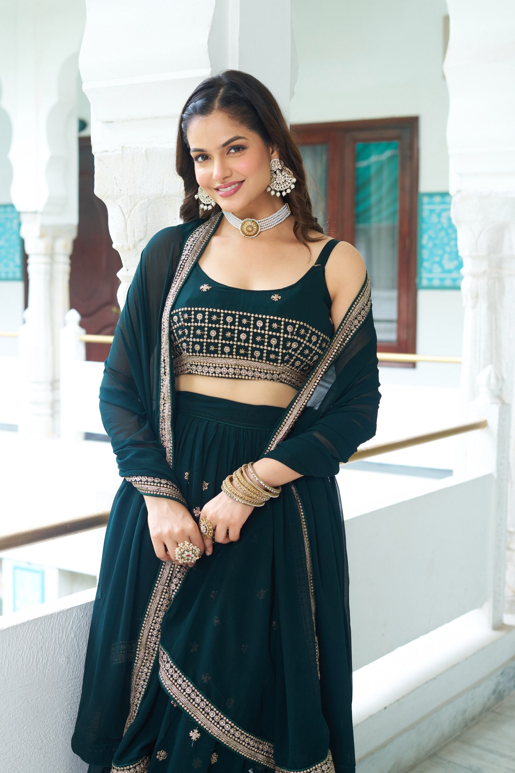 DEIANA'S Heavy Embroidery With Multi Work Lehenga Choli - Rama - Distacart