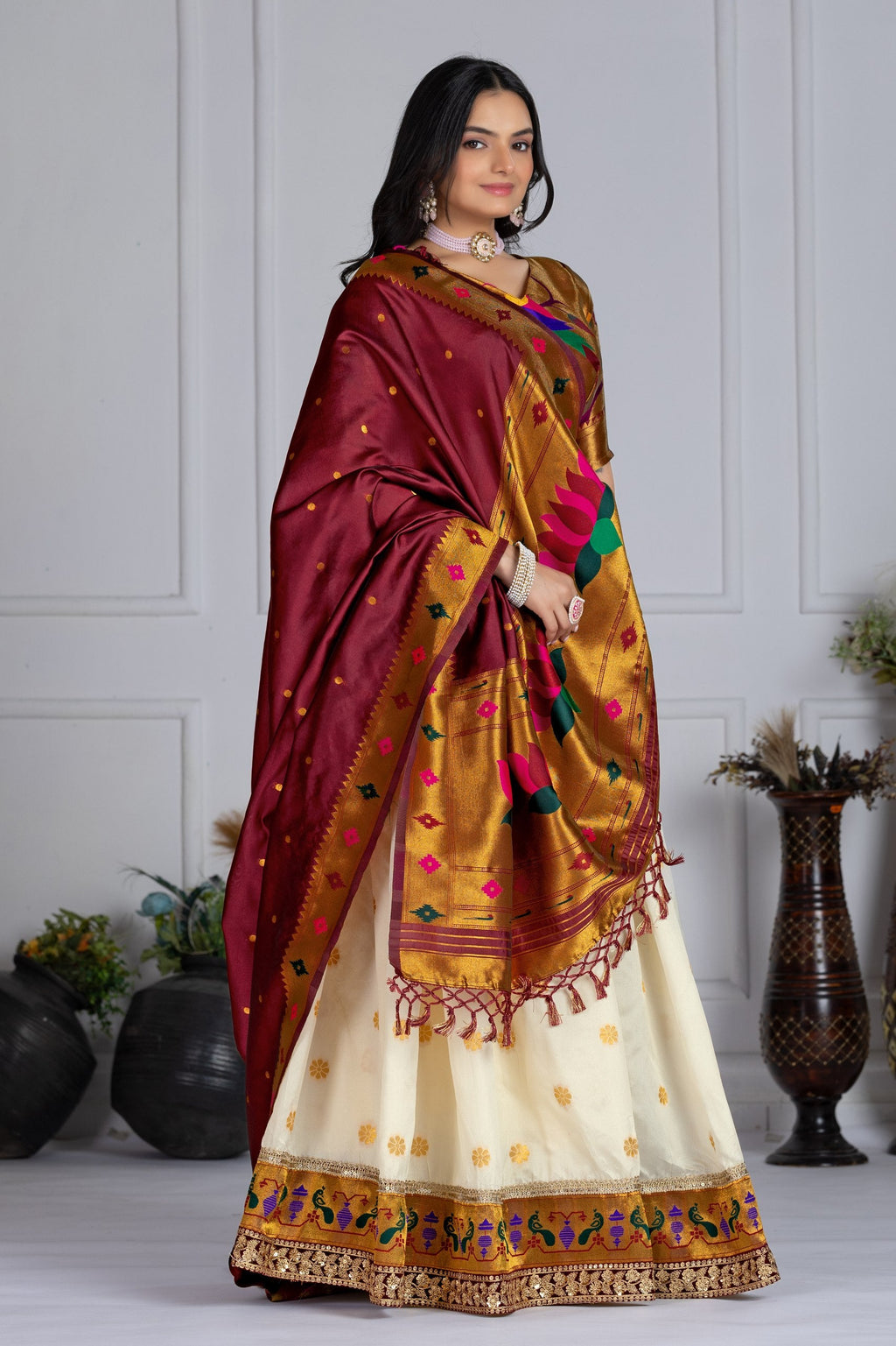 DEIANA'S Jacquard With Jari Print Weaving Lehenga Choli - Off White - Distacart