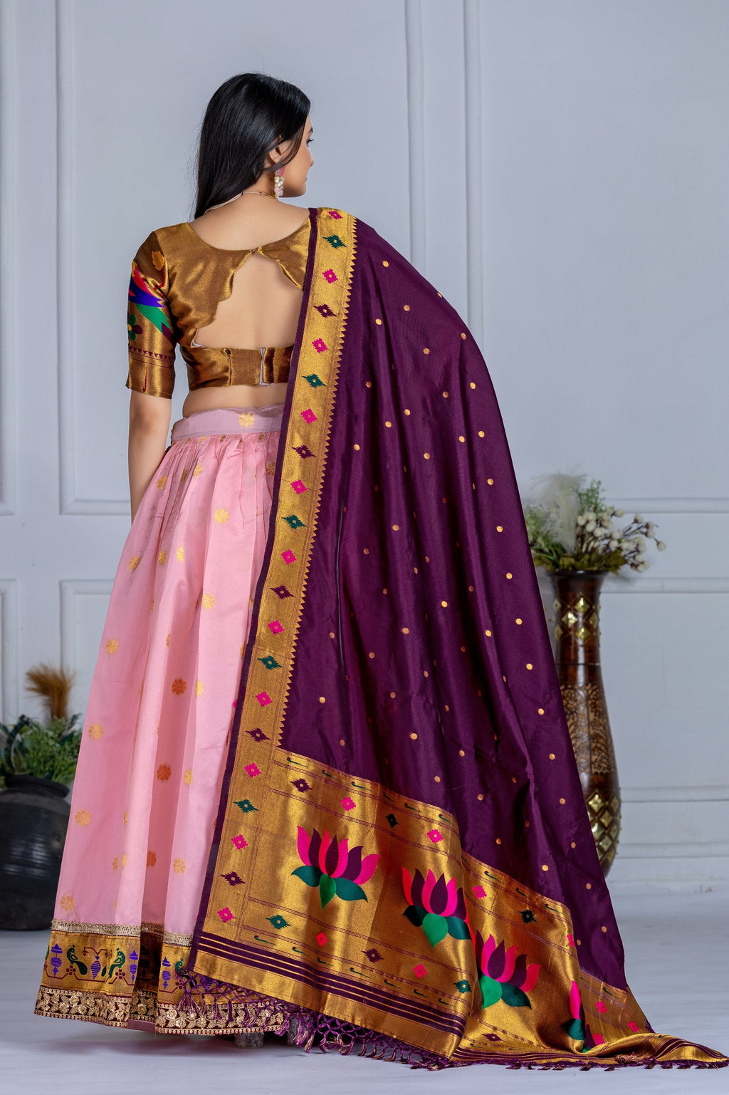 DEIANA'S Jacquard With Jari Print Weaving Lehenga Choli - Pink - Distacart