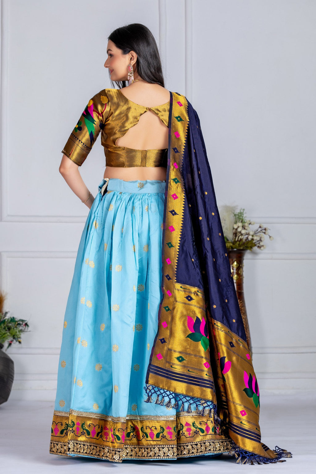 DEIANA'S Jacquard With Jari Print Weaving Lehenga Choli - Sky Blue - Distacart