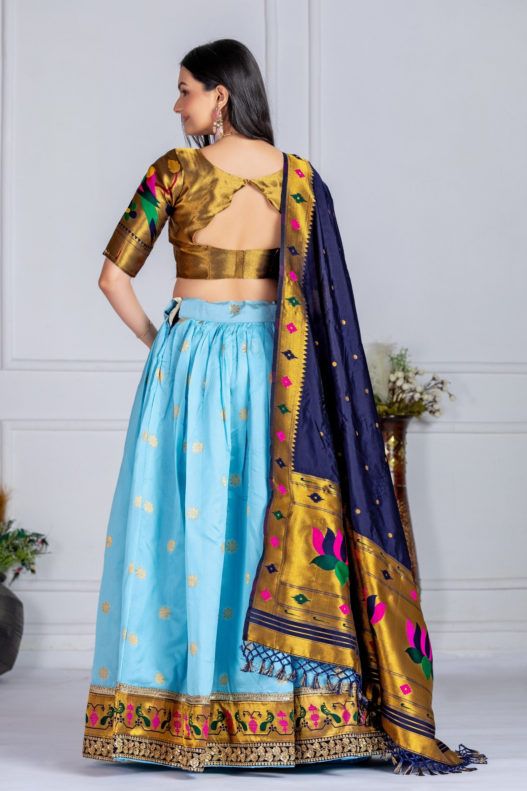 DEIANA'S Jacquard With Jari Print Weaving Lehenga Choli - Sky Blue - Distacart