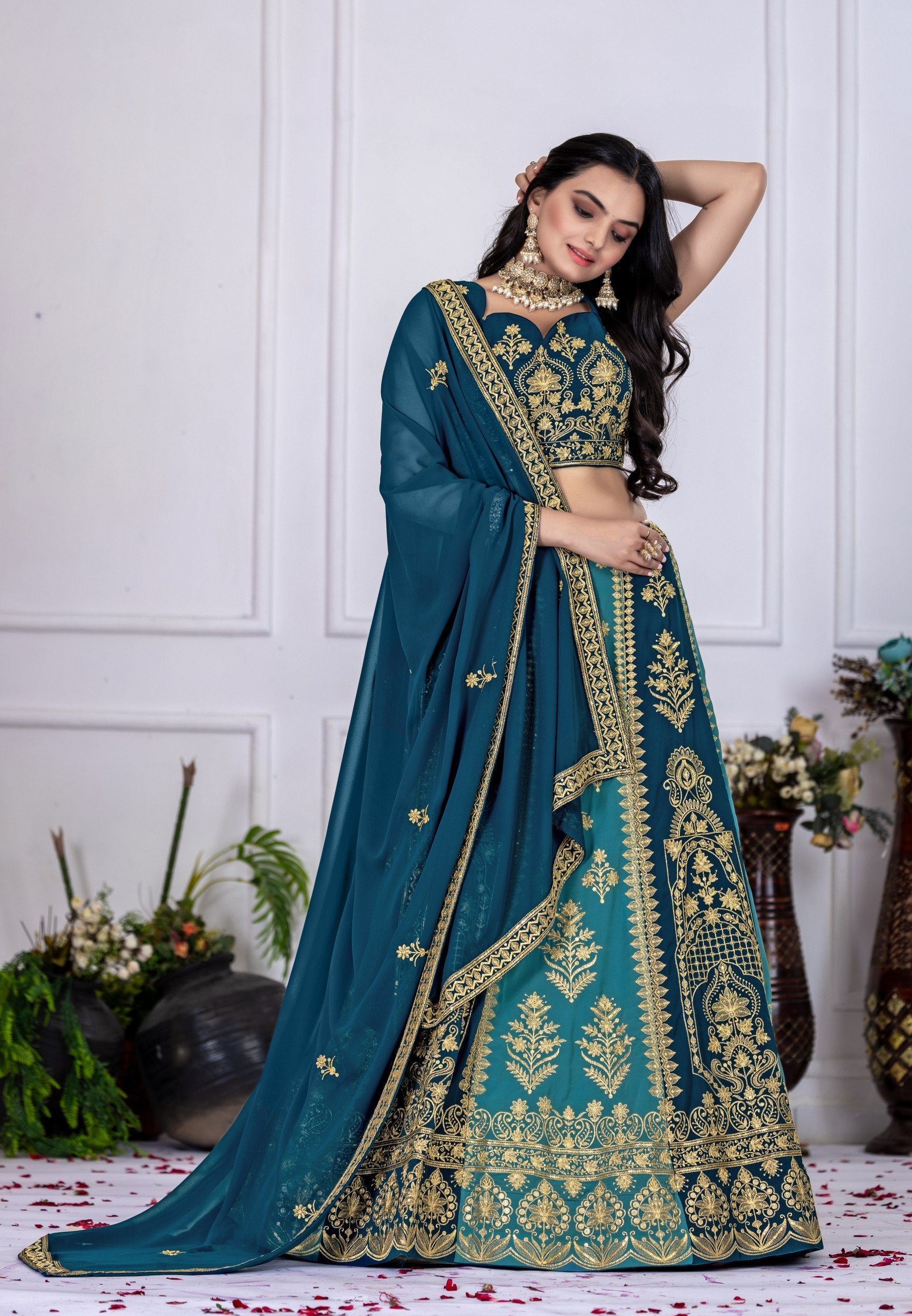 DEIANA'S Heavy Plain with crease work Lehenga Choli - Rama - Distacart