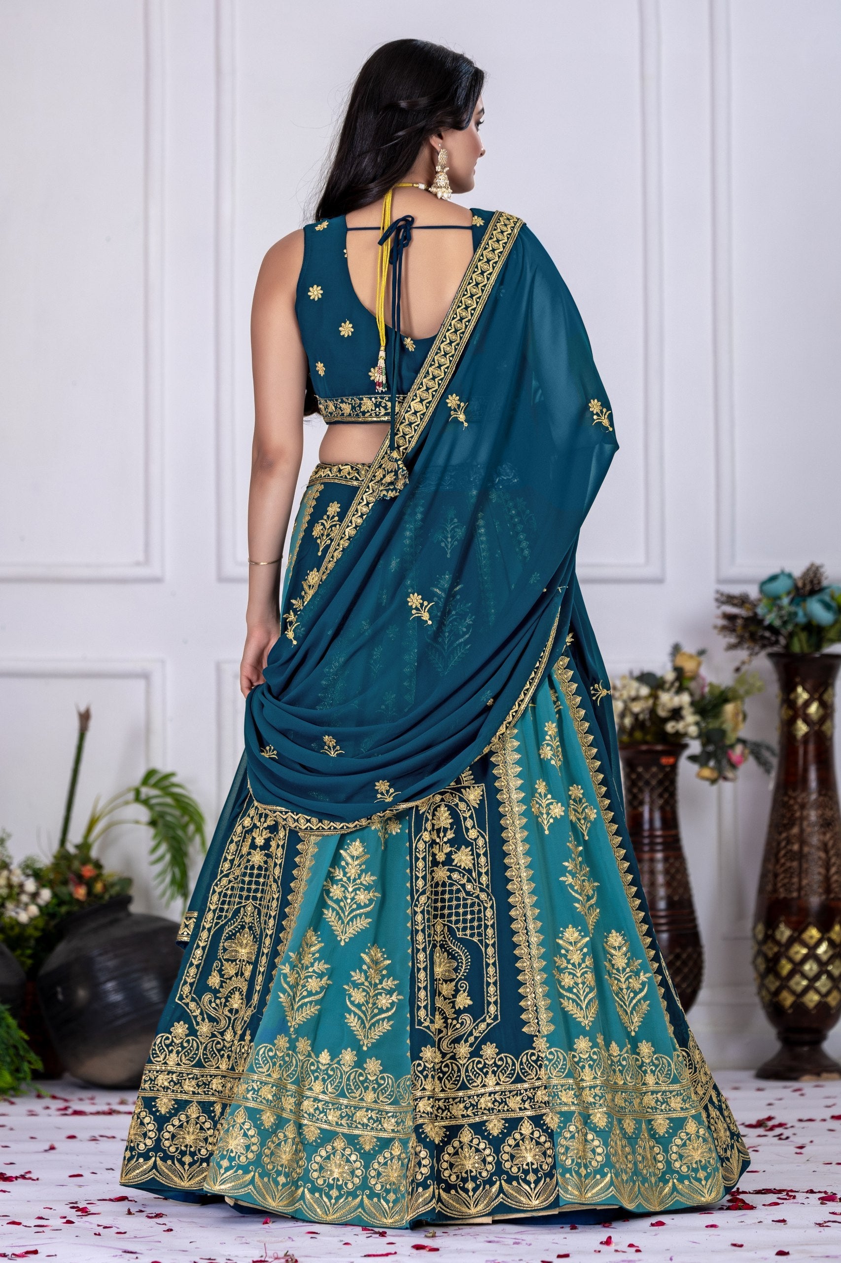 DEIANA'S Heavy Plain with crease work Lehenga Choli - Rama - Distacart