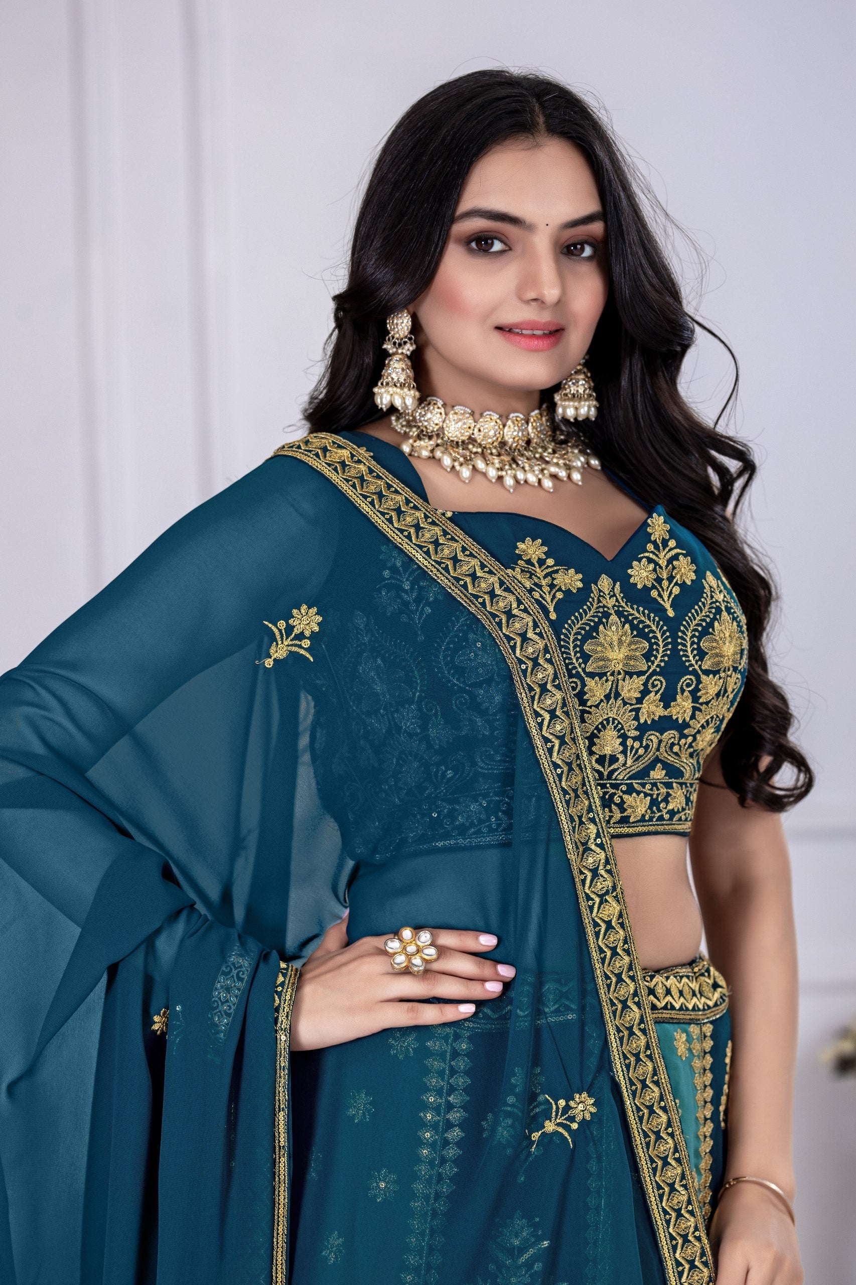 DEIANA'S Heavy Plain with crease work Lehenga Choli - Rama - Distacart