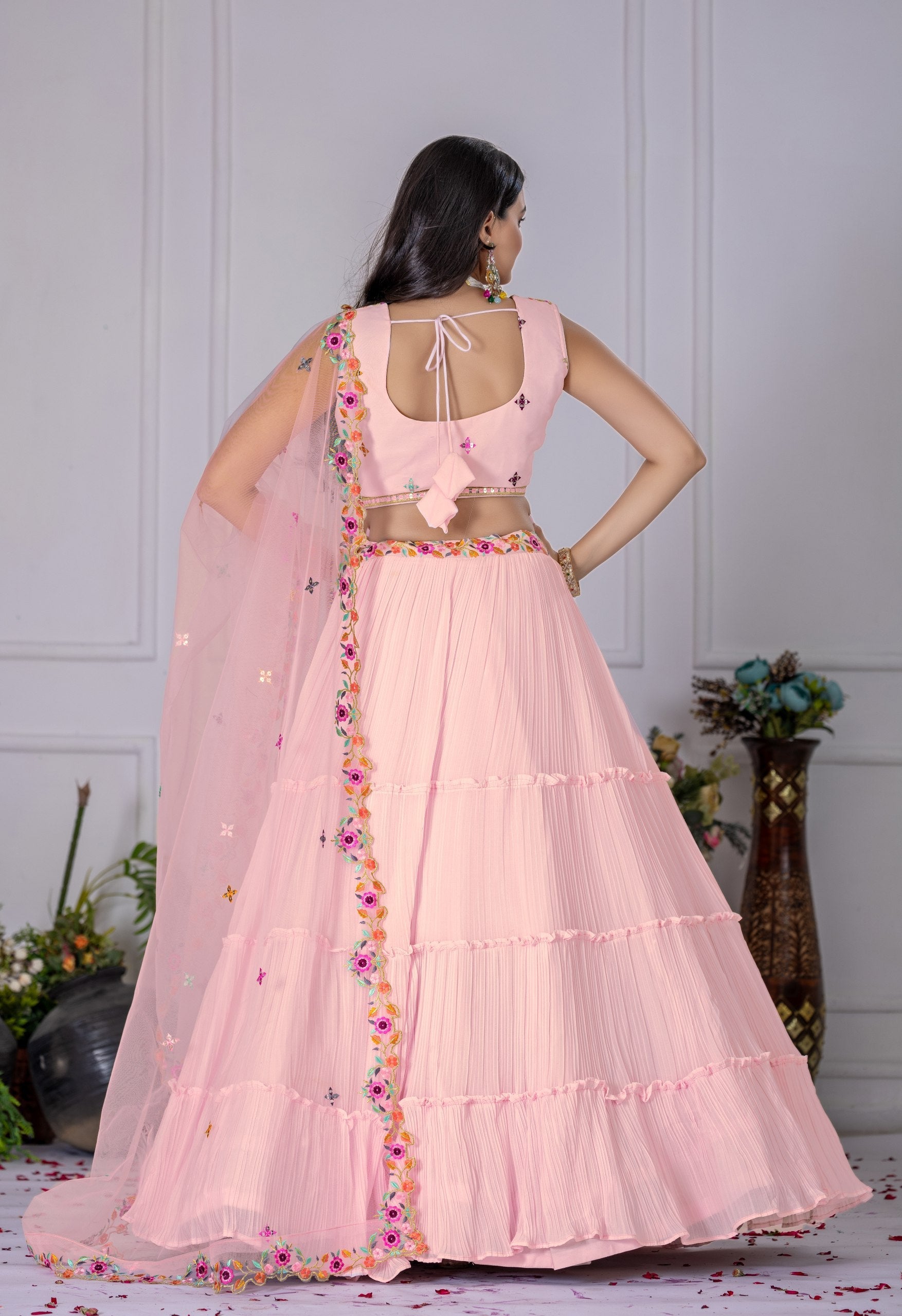 DEIANA'S Heavy Plain with crease work Lehenga Choli - Pink - Distacart