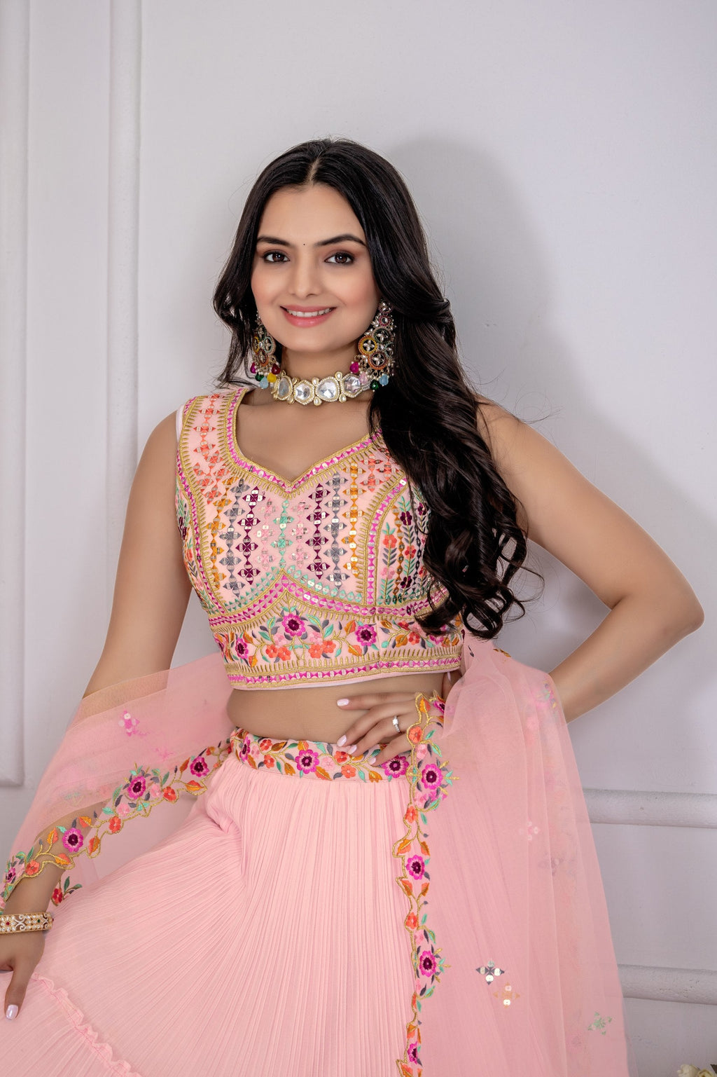 DEIANA'S Heavy Plain with crease work Lehenga Choli - Pink - Distacart