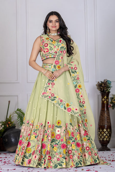 DEIANA'S Heavy Embroidery With Multi Work Lehenga Choli - Pastel Green