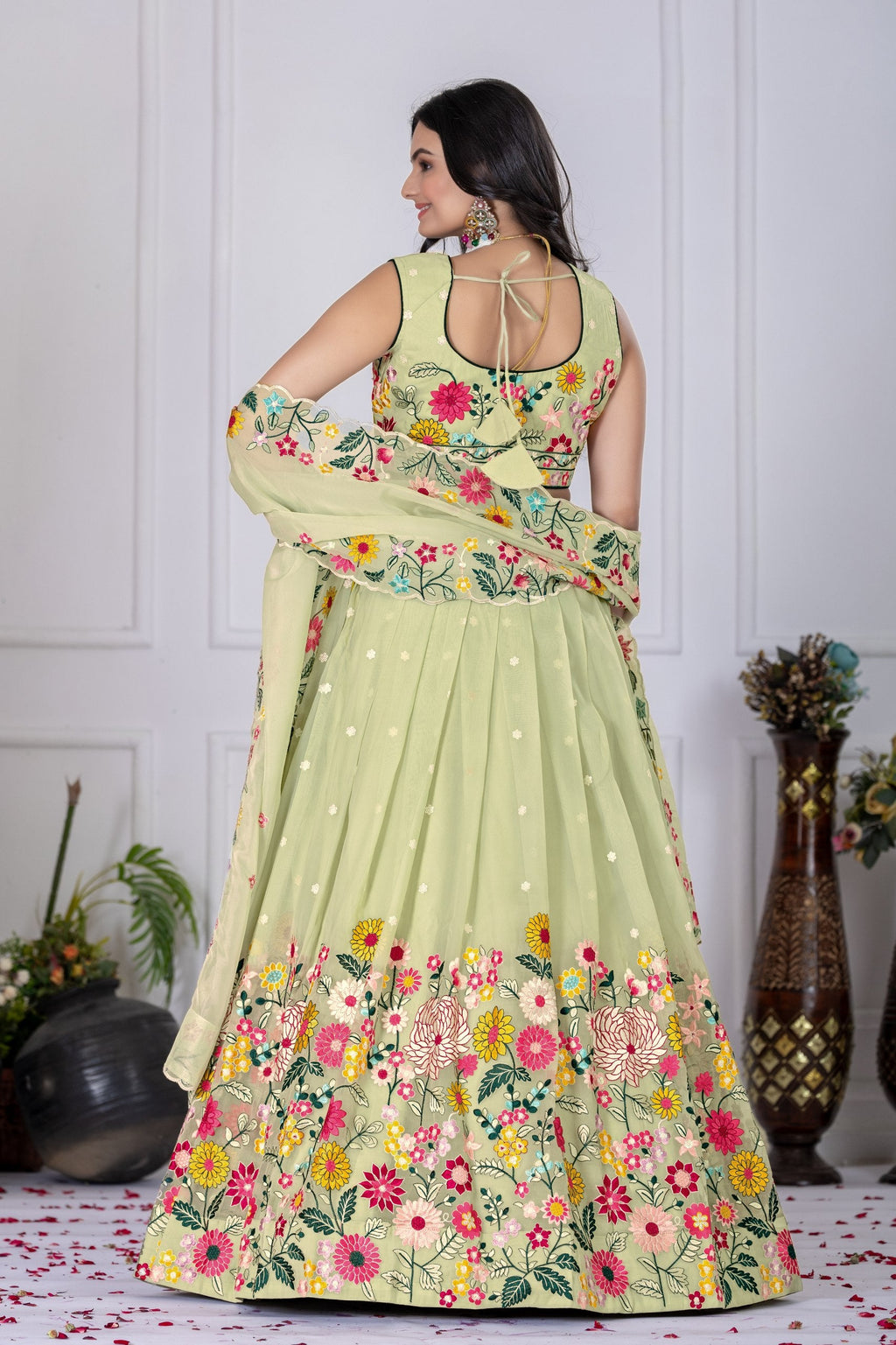DEIANA'S Heavy Embroidery With Multi Work Lehenga Choli - Pastel Green - Distacart