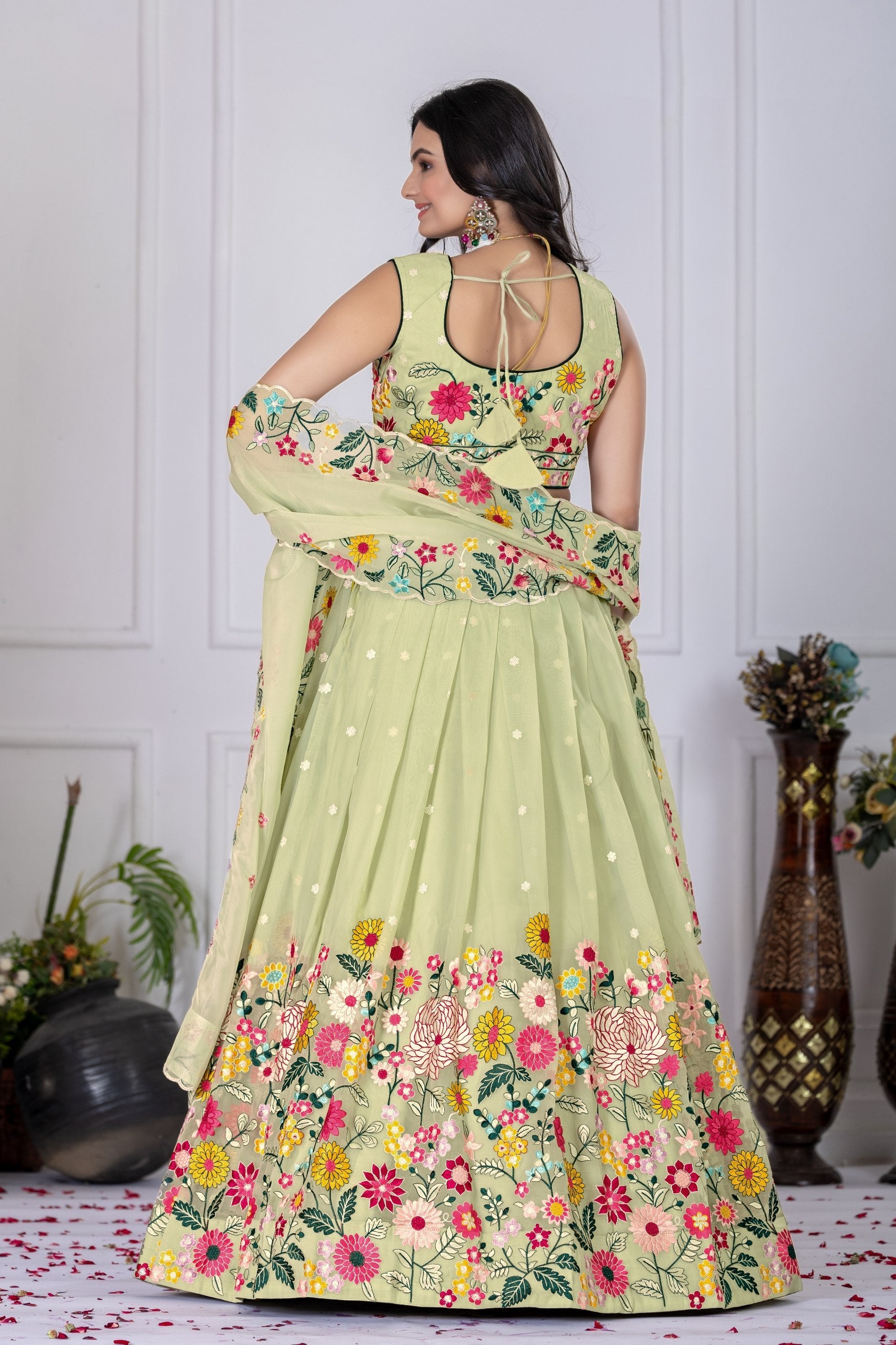 DEIANA'S Heavy Embroidery With Multi Work Lehenga Choli - Pastel Green - Distacart