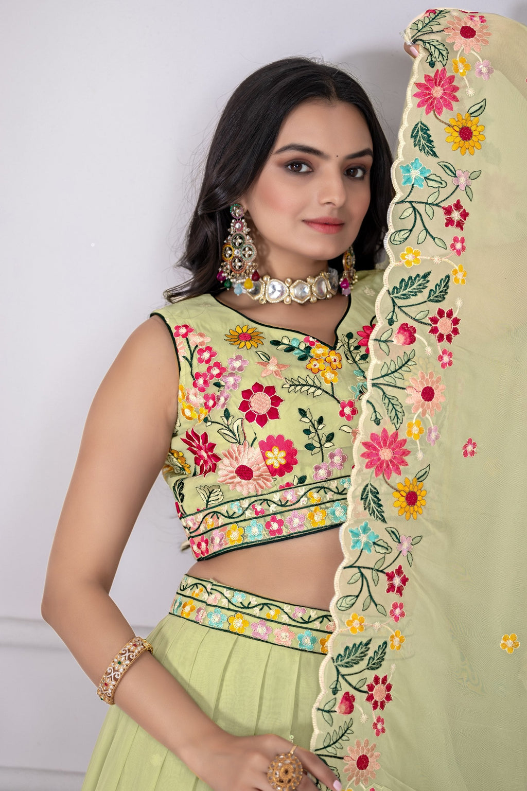 DEIANA'S Heavy Embroidery With Multi Work Lehenga Choli - Pastel Green - Distacart