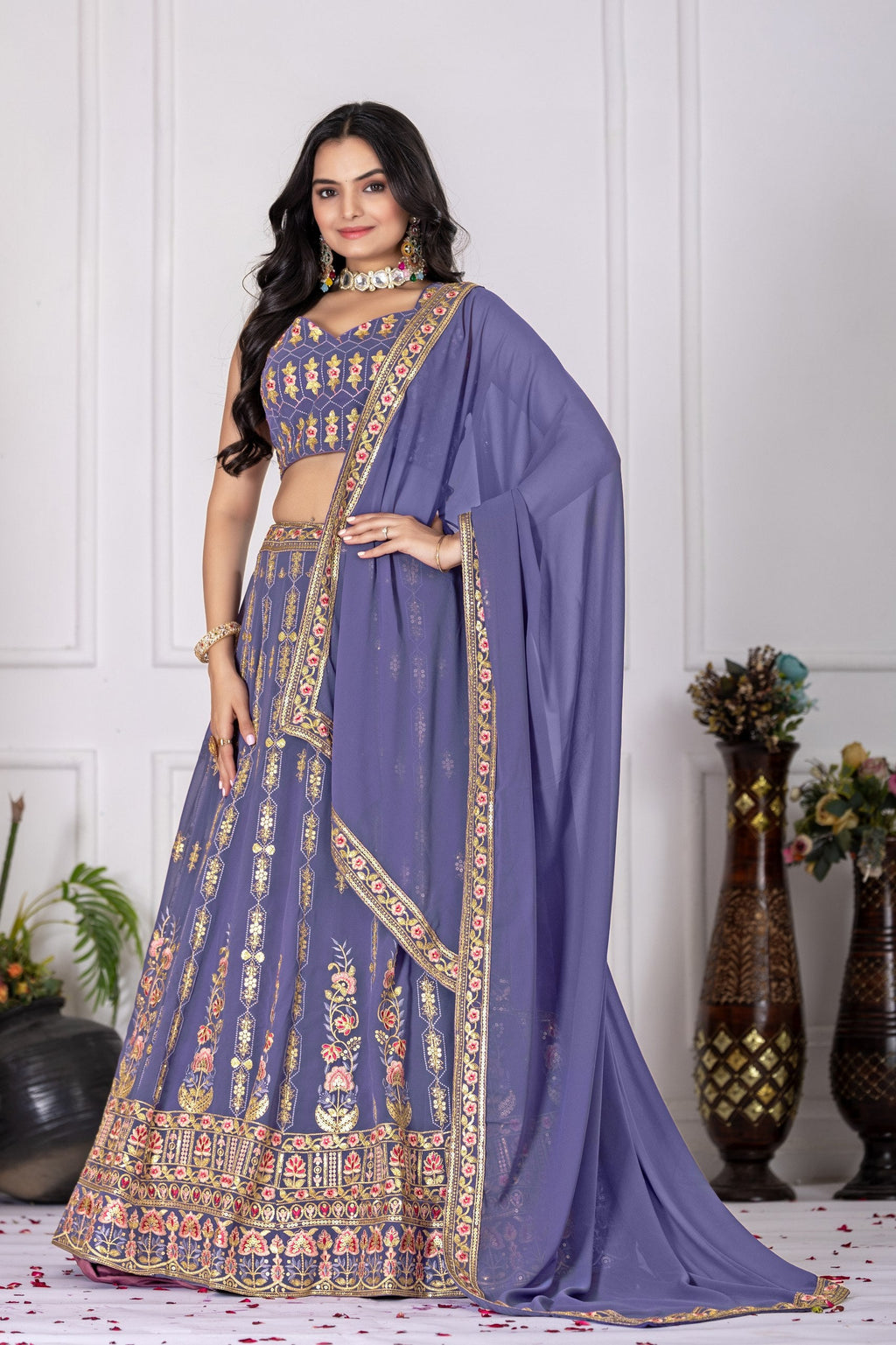 DEIANA'S Heavy Embroidery With Multi Work Lehenga Choli - Lovender - Distacart
