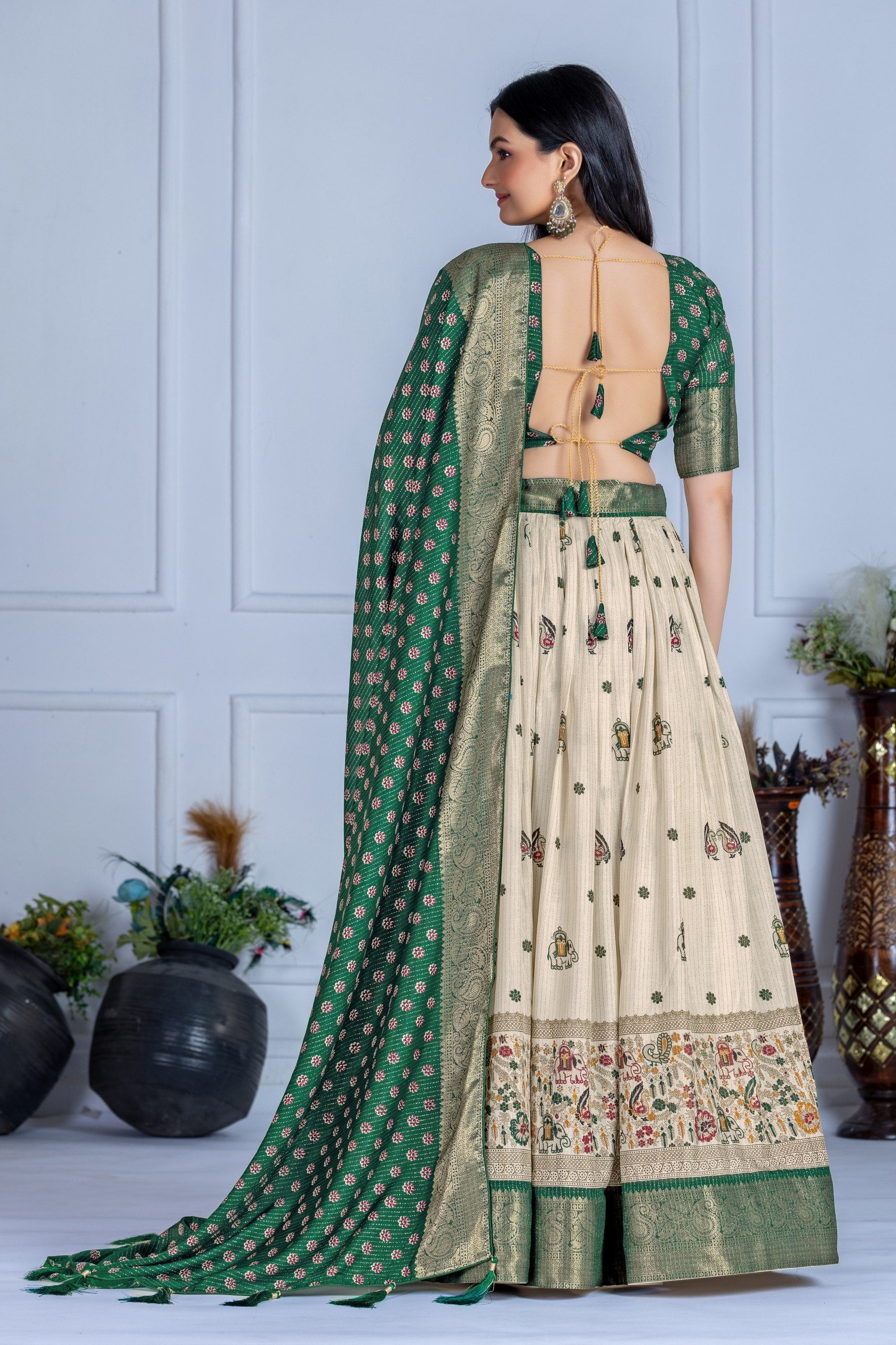 DEIANA'S Jacquard With Jari Print Weaving Lehenga Choli - Off White - Distacart