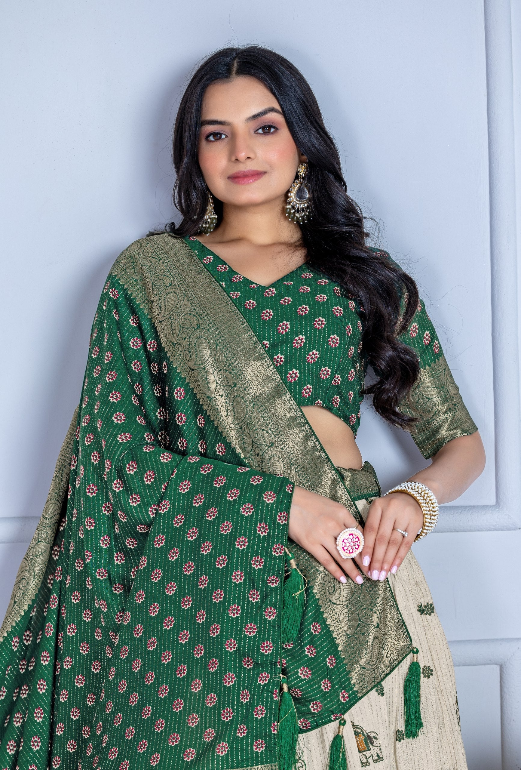 DEIANA'S Jacquard With Jari Print Weaving Lehenga Choli - Off White - Distacart