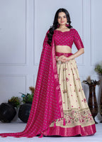 DEIANA'S Jacquard With Jari Print Weaving Lehenga Choli - Off White - Distacart