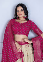 DEIANA'S Jacquard With Jari Print Weaving Lehenga Choli - Off White - Distacart