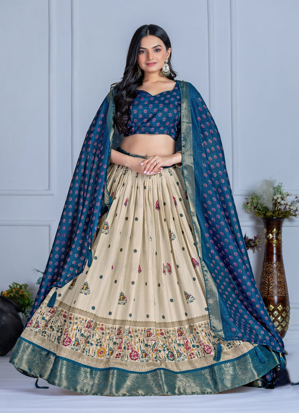 DEIANA'S Jacquard With Jari Print Weaving Lehenga Choli - Off White - Distacart