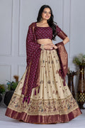 DEIANA'S Jacquard With Jari Print Weaving Lehenga Choli - Off White - Distacart