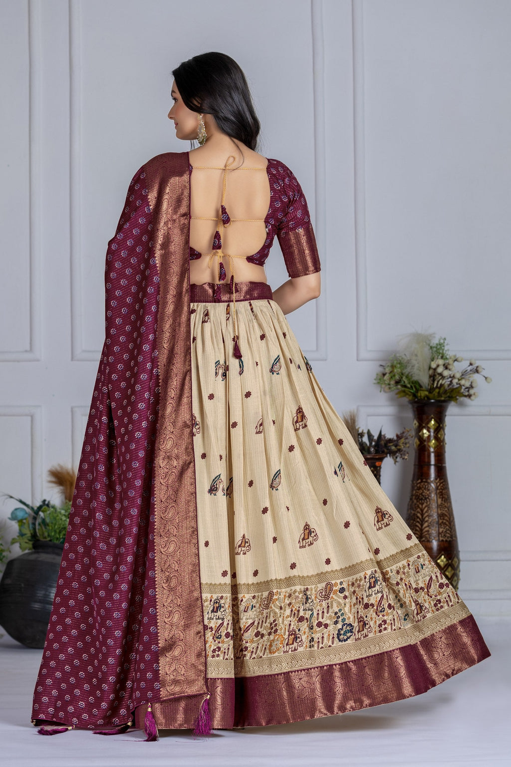 DEIANA'S Jacquard With Jari Print Weaving Lehenga Choli - Off White - Distacart