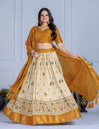 DEIANA'S Jacquard With Jari Print Weaving Lehenga Choli - Off White - Distacart
