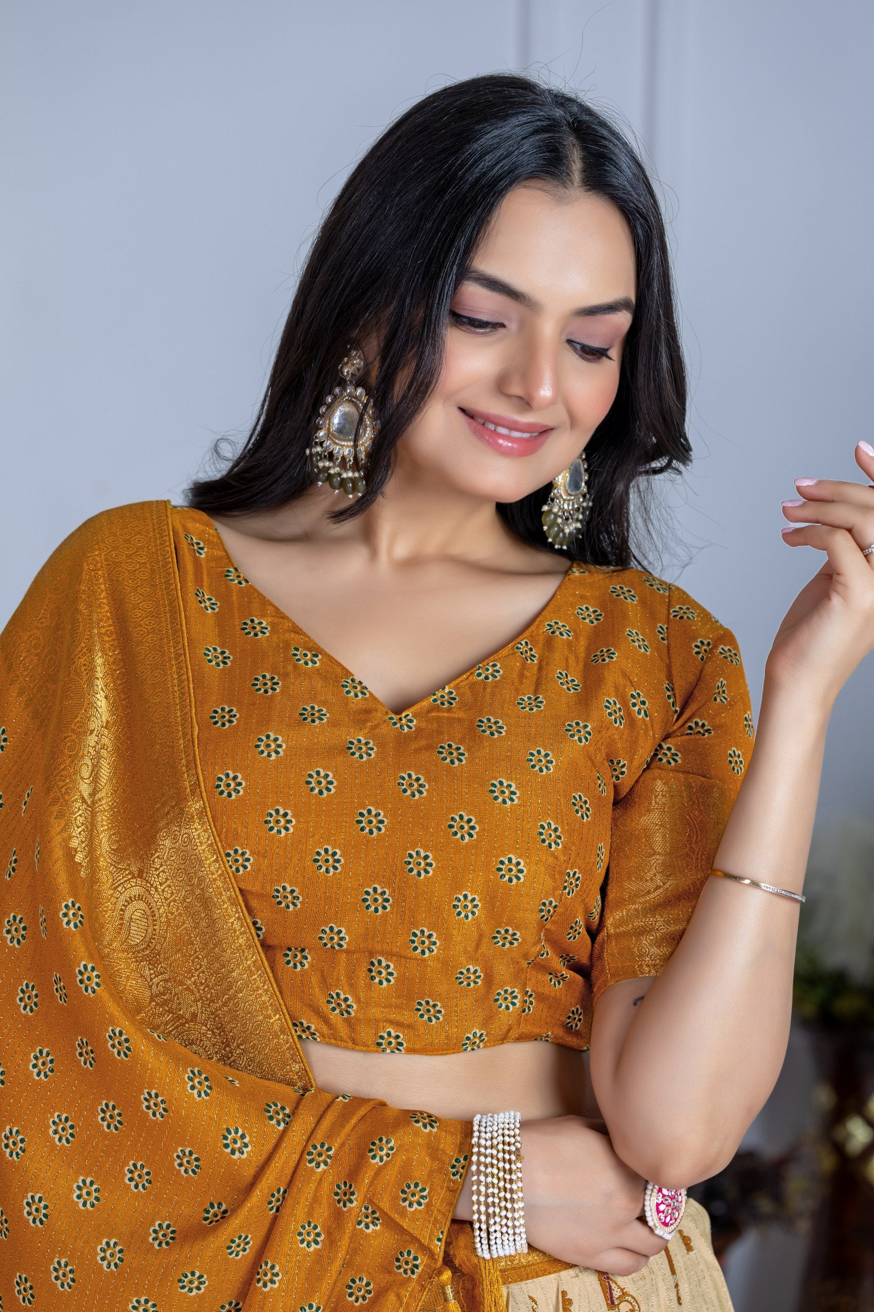 DEIANA'S Jacquard With Jari Print Weaving Lehenga Choli - Off White - Distacart