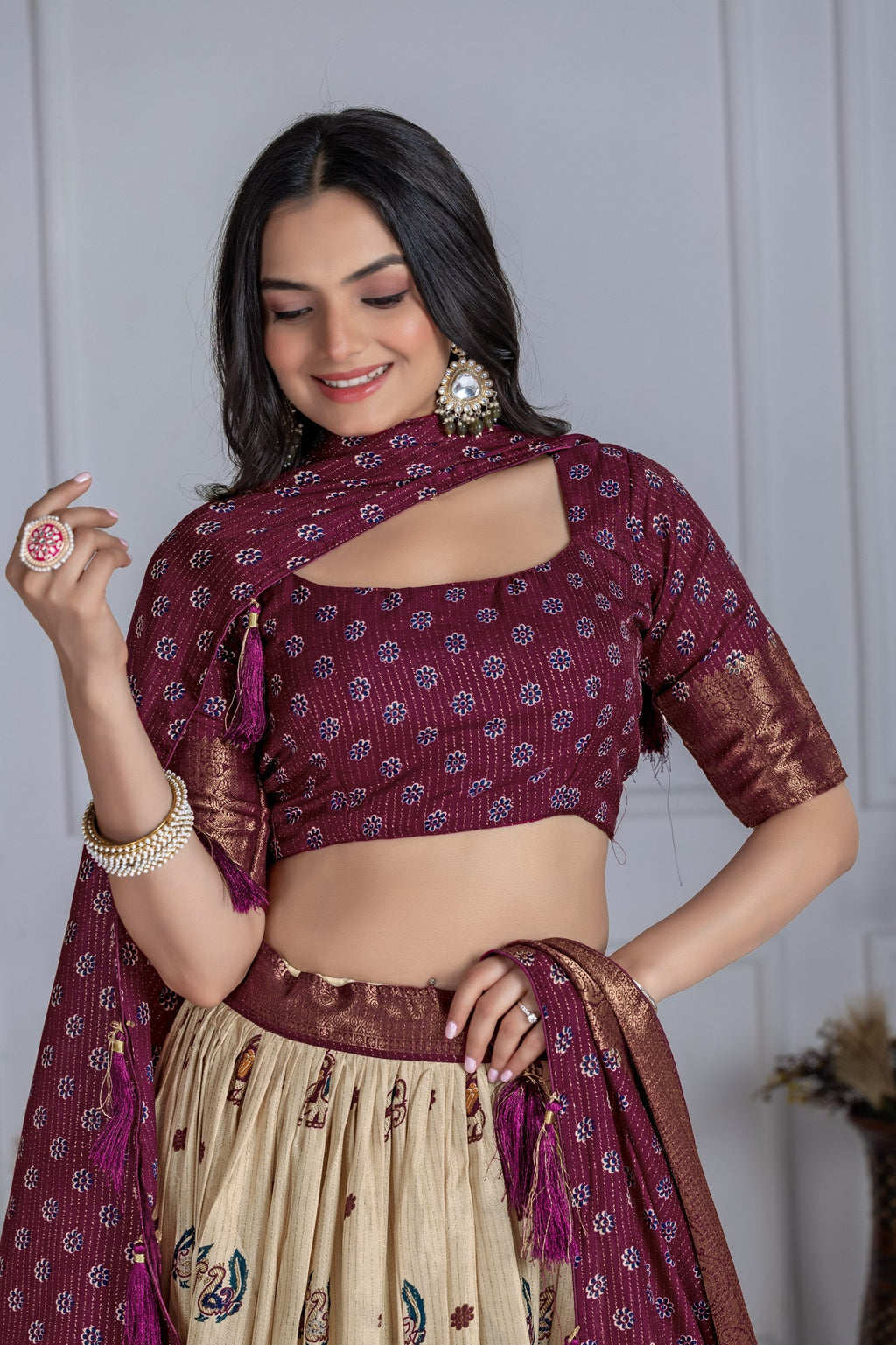 DEIANA'S Jacquard With Jari Print Weaving Lehenga Choli - Off White - Distacart