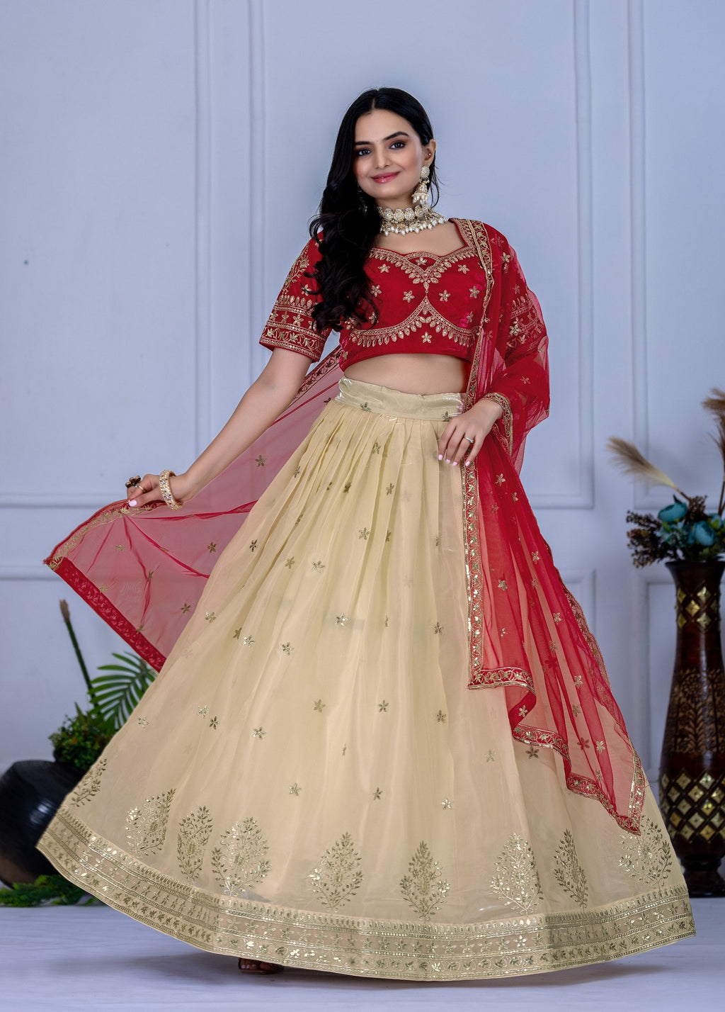 DEIANA'S Heavy Embroidery With Sequence Work Lehenga Choli - Off White - Distacart