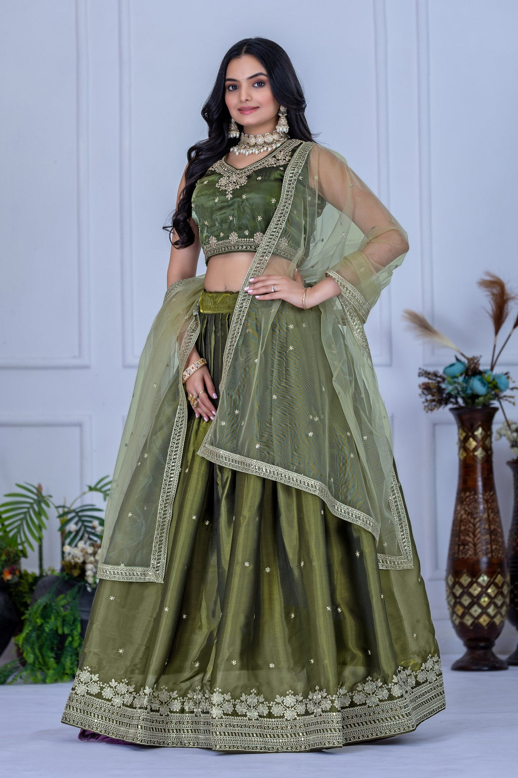 DEIANA'S Heavy Embroidery With Sequence Work Lehenga Choli - Mehndi - Distacart