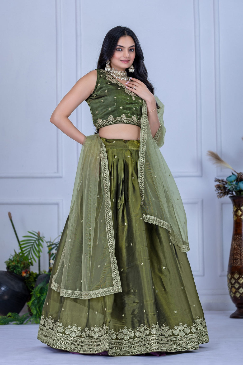 DEIANA'S Heavy Embroidery With Sequence Work Lehenga Choli - Mehndi - Distacart