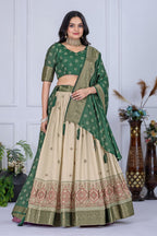 DEIANA'S Jacquard With Jari Lining With Print Lehenga Choli - Off White - Distacart