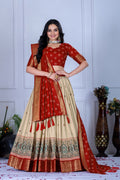 DEIANA'S Jacquard With Jari Lining With Print Lehenga Choli - Off White - Distacart