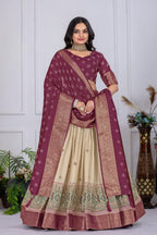 DEIANA'S Jacquard With Jari Lining With Print Lehenga Choli - Off White - Distacart