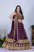 DEIANA'S Heavy Embroidery With Thread Work Lehenga Choli - Wine - Distacart
