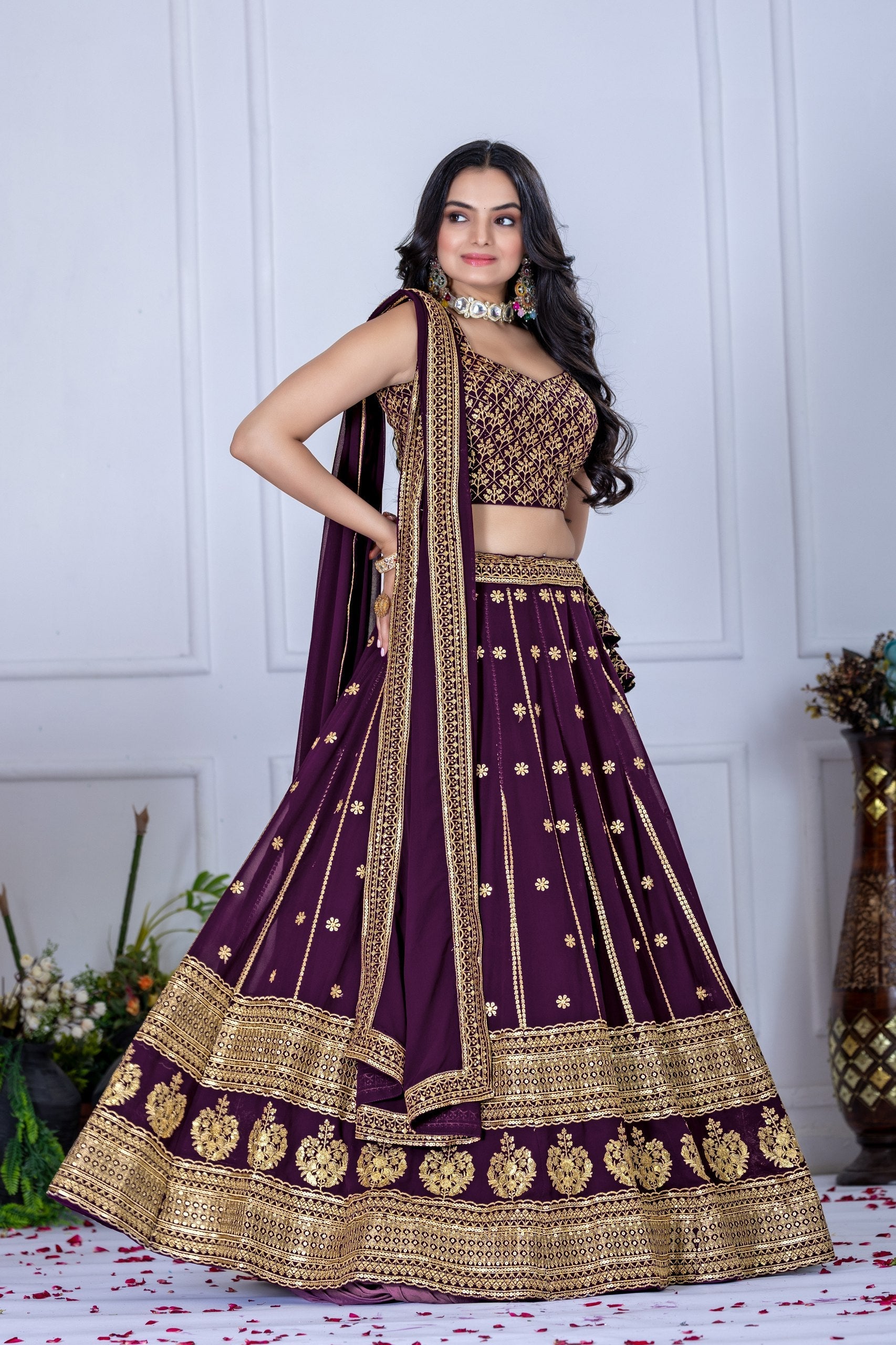 DEIANA'S Heavy Embroidery With Thread Work Lehenga Choli - Wine - Distacart