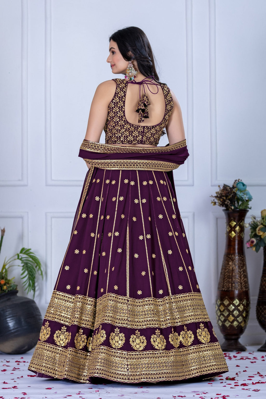 DEIANA'S Heavy Embroidery With Thread Work Lehenga Choli - Wine - Distacart