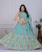 DEIANA'S Heavy Embroidery With Multi Thread Work Lehenga Choli - Firozi - Distacart
