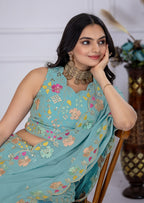 DEIANA'S Heavy Embroidery With Multi Thread Work Lehenga Choli - Firozi - Distacart