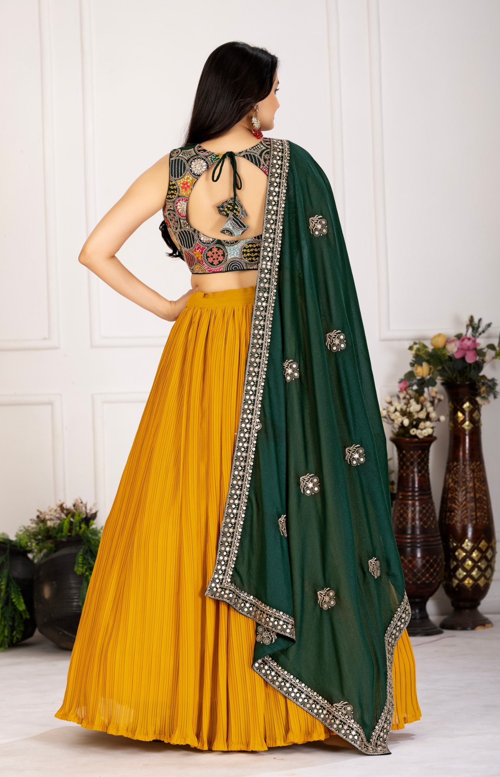 DEIANA'S Heavy Plain with crease work Lehenga Choli - Yellow - Distacart