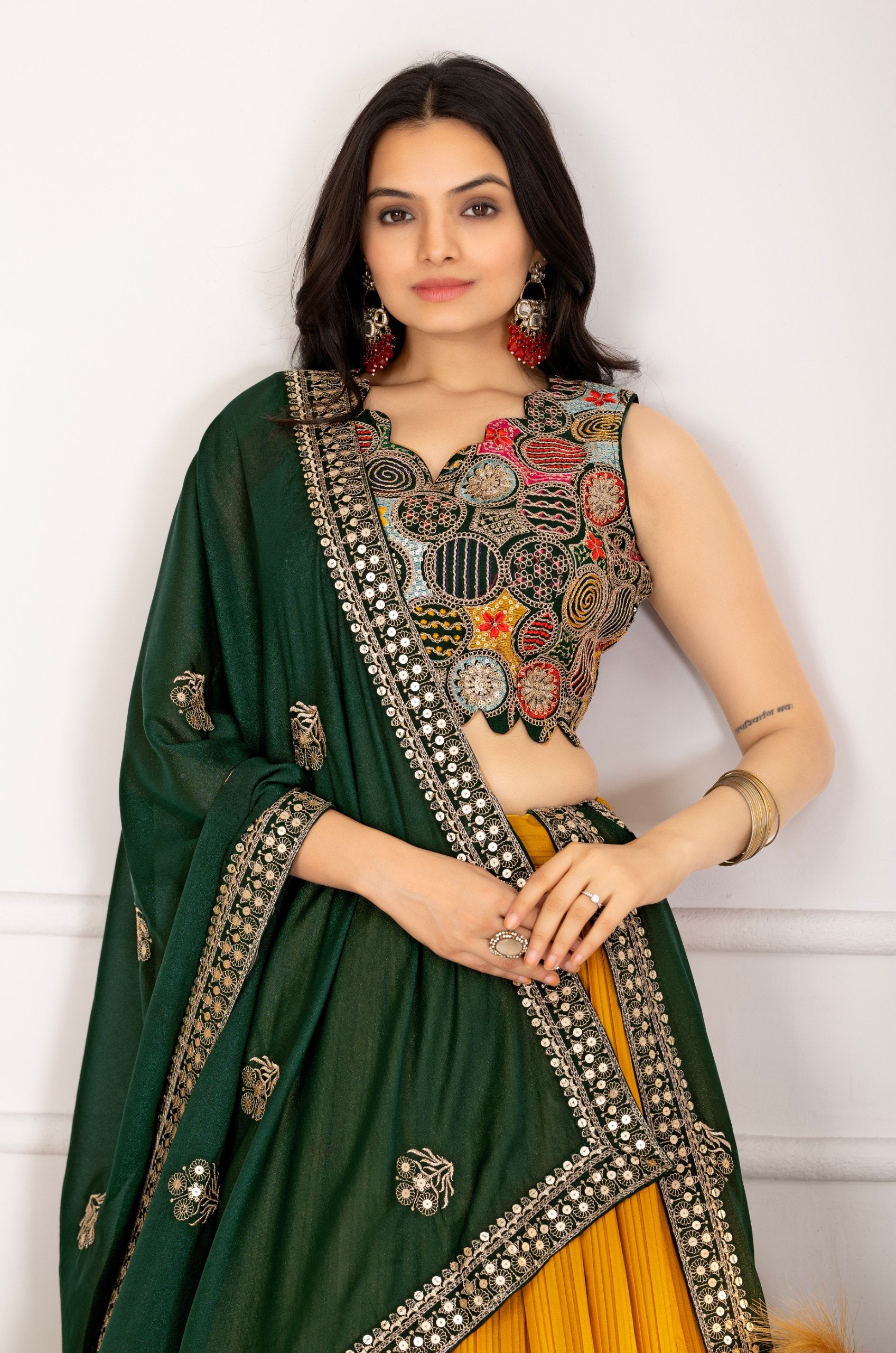 DEIANA'S Heavy Plain with crease work Lehenga Choli - Yellow - Distacart