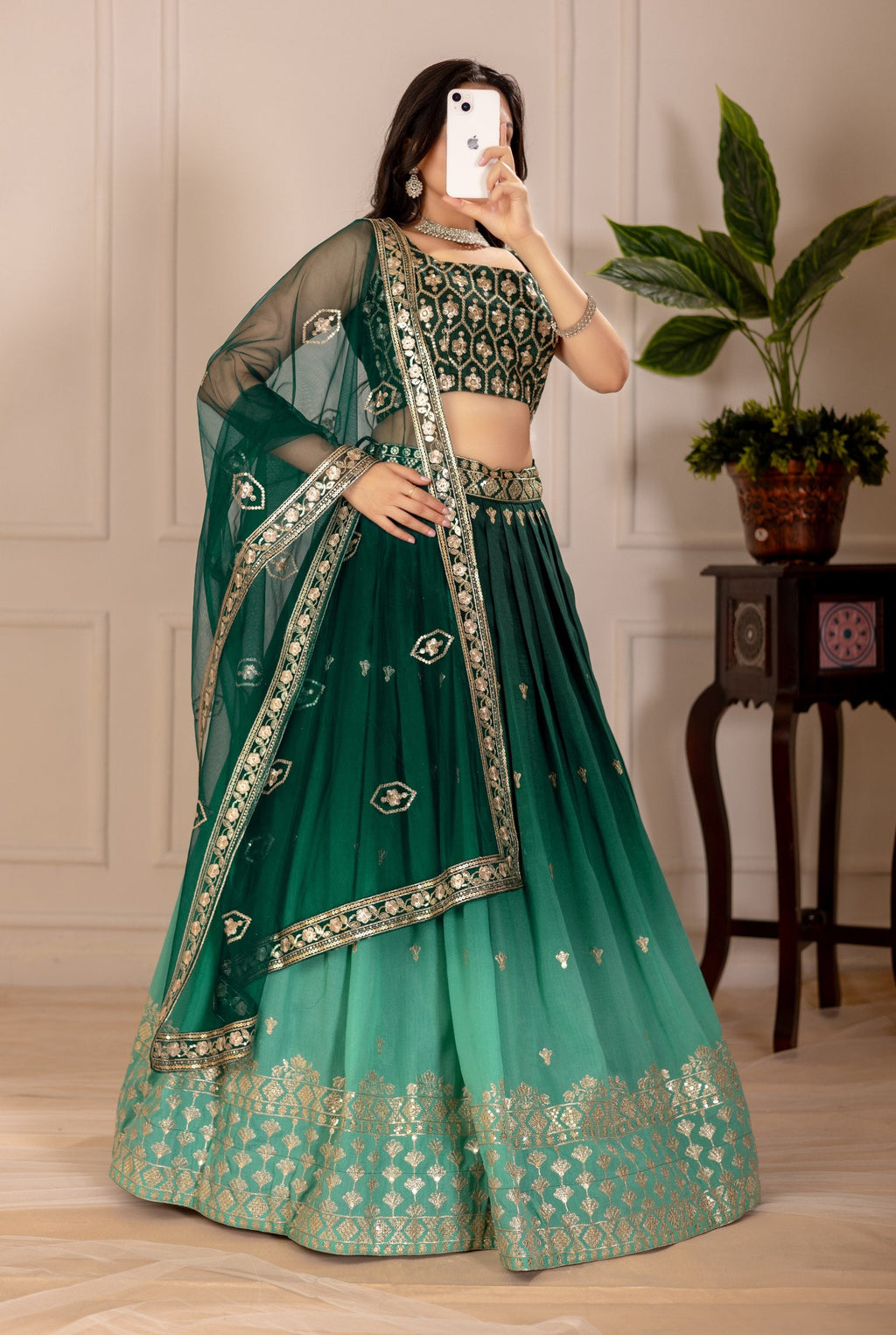 DEIANA'S Heavy Embroidery With Thread Work Lehenga Choli - Green - Distacart