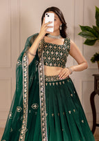 DEIANA'S Heavy Embroidery With Thread Work Lehenga Choli - Green - Distacart