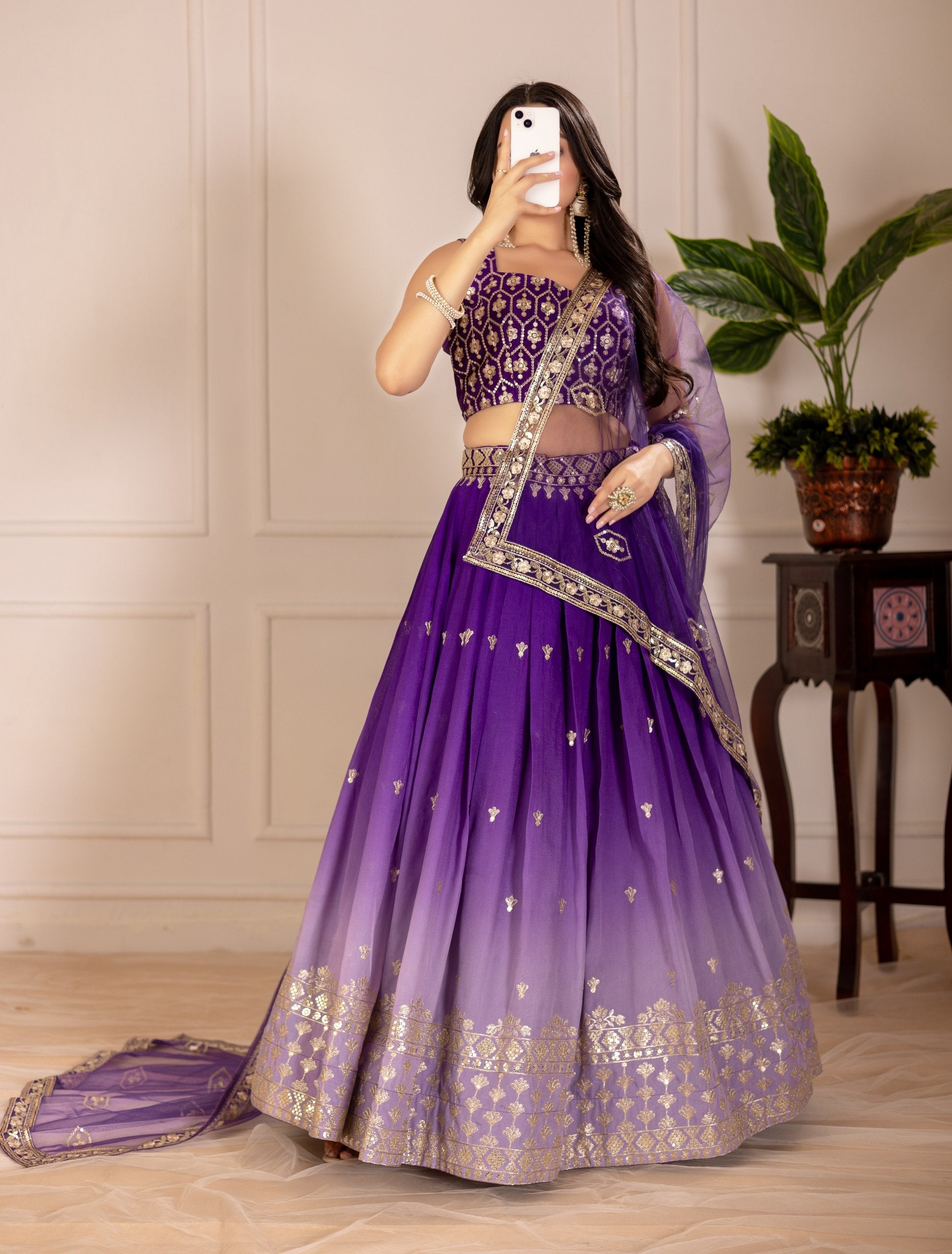 DEIANA'S Heavy Embroidery With Thread Work Lehenga Choli - Purple - Distacart