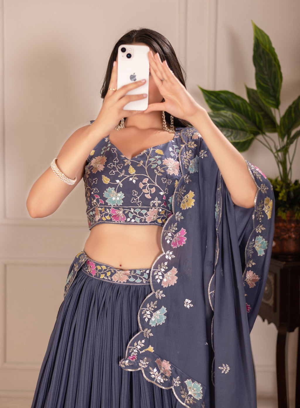 DEIANA'S Heavy Plain with crease work Lehenga Choli - Grey - Distacart